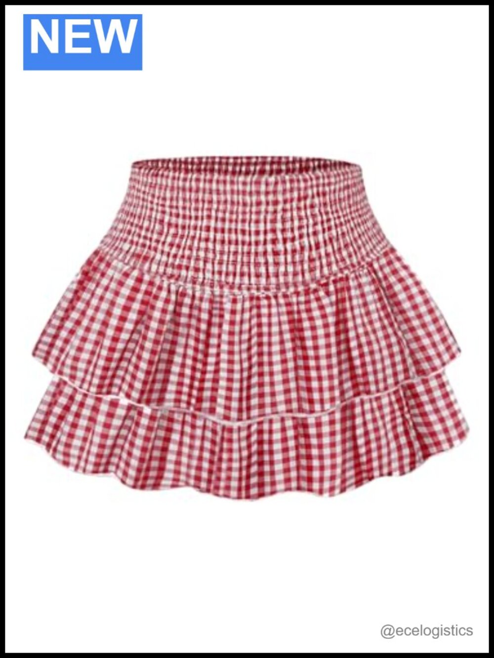 High Waist A-Line Mini Skirt Ruffle Hem Tiered Gingham Polyester